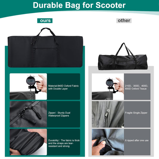 Heavy Duty Electric Scooter Storage Carry Bag 840D Waterproof Padded Strap Double Zipper Universal Scooter Transport Bag