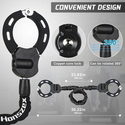 Heavy Duty Anti Theft Handcuff Chain Lock Waterproof Security Lock with Key for Electric Scooter Bike E Bike Motorcycle