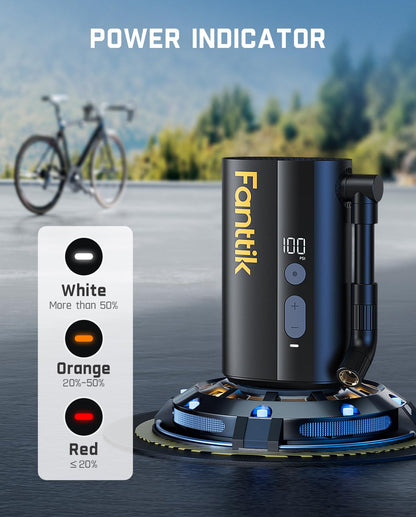 Fanttik X9 Ace Mini Bike Pump, 32s Fast Inflate Bike Pump with Gauge, 150PSI Electric Air Pump with Presta and Schrader Valve, Suitable for Motorcycle, Road Bike, Electric Bike, MTB