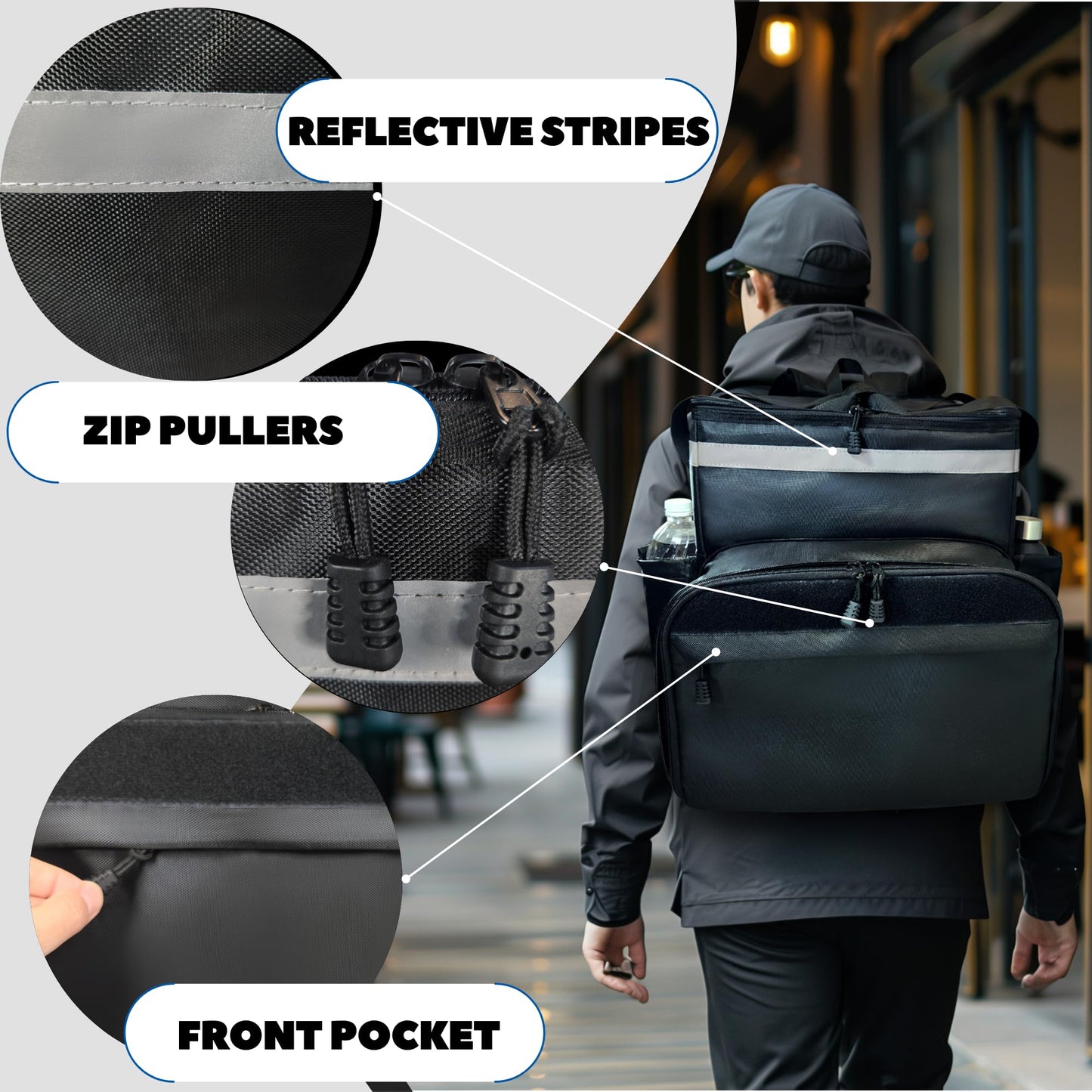 Insulated Expandable Food Delivery Backpack Commercial Grade 1680D Fabric Customizable Branding Velcro Panel Bike Courier Thermal Delivery Bag