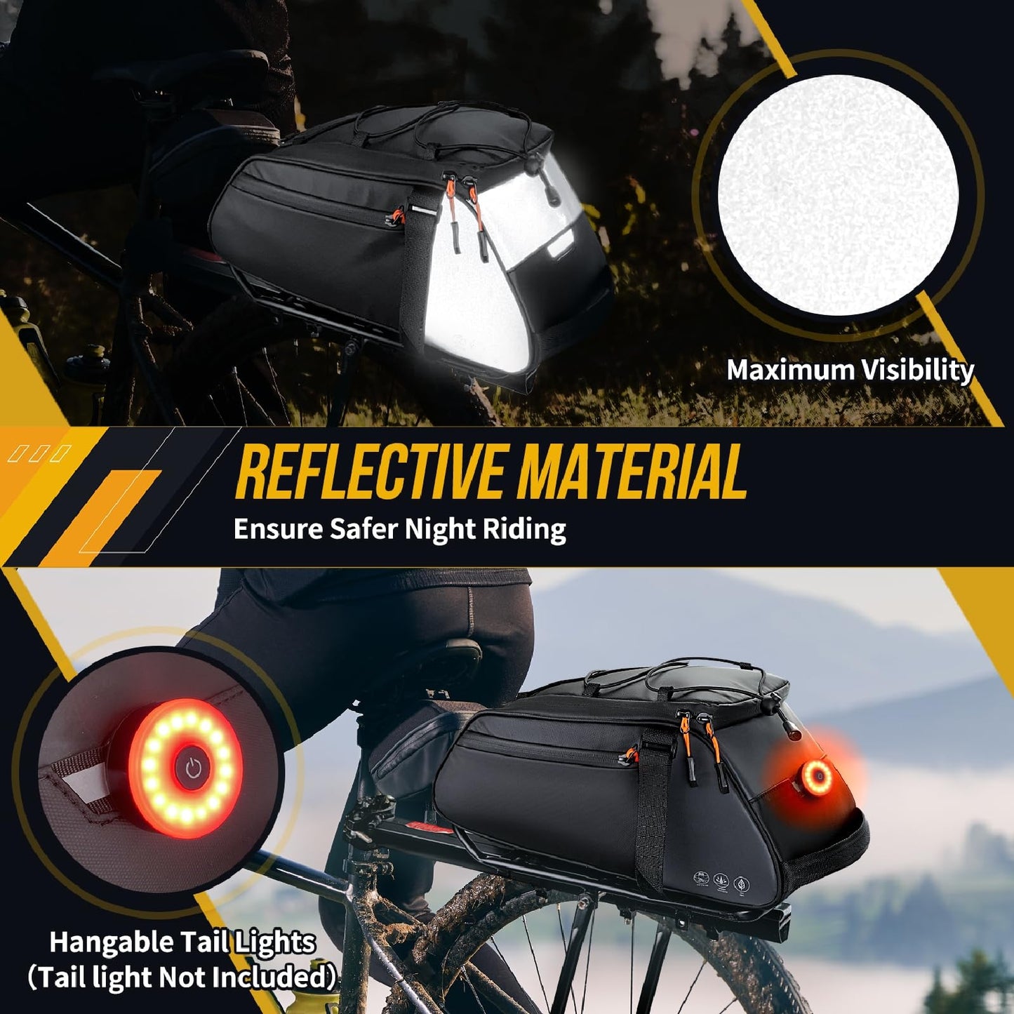 Waterproof Bike Rear Rack Bag 7L Reflective Bicycle Trunk Pannier Storage Saddle Carrier Compact Cycling Outdoor Travel