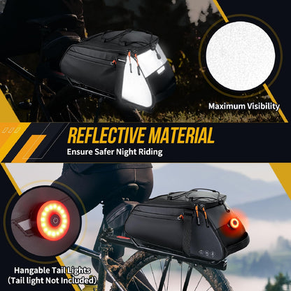 Waterproof Bike Rear Rack Bag 7L Reflective Bicycle Trunk Pannier Storage Saddle Carrier Compact Cycling Outdoor Travel
