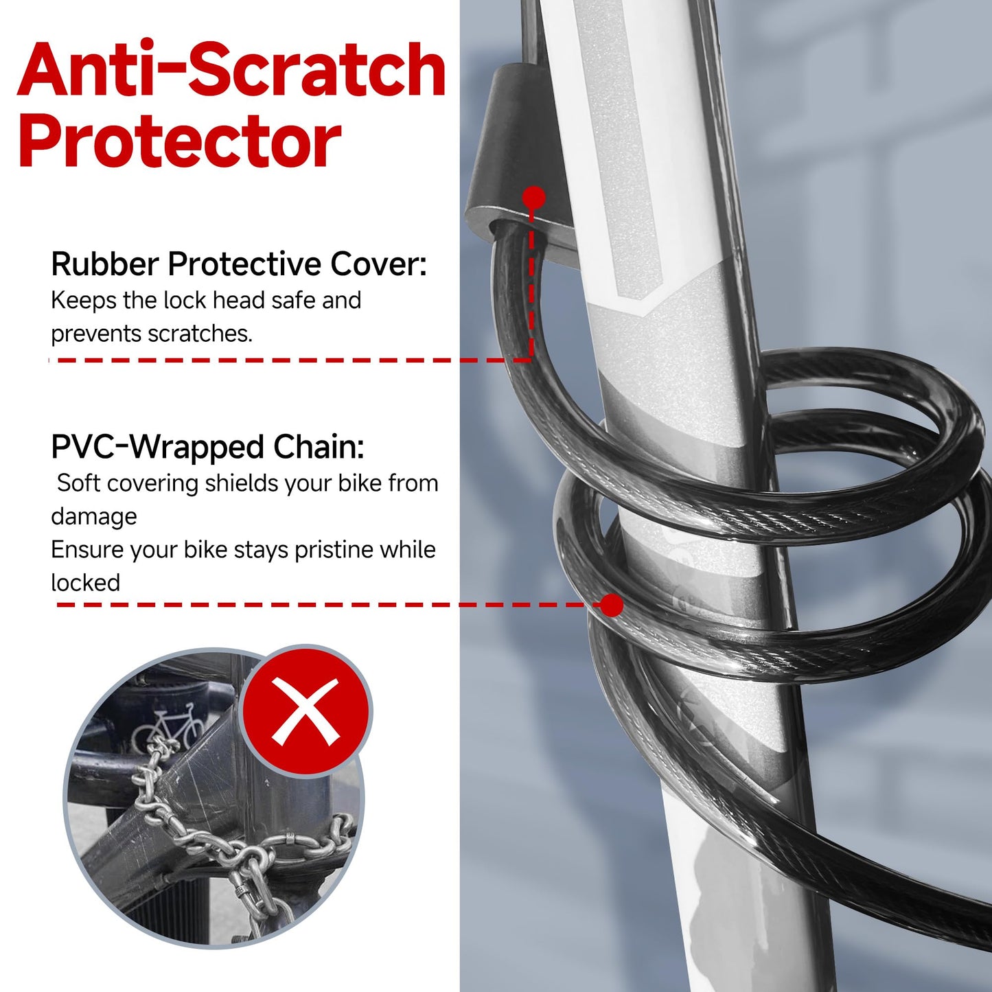 Heavy Duty Anti Theft Chain Lock 8mm Weatherproof Security Lock with Keys Scooter Bike Motorcycle Portable Security Lock
