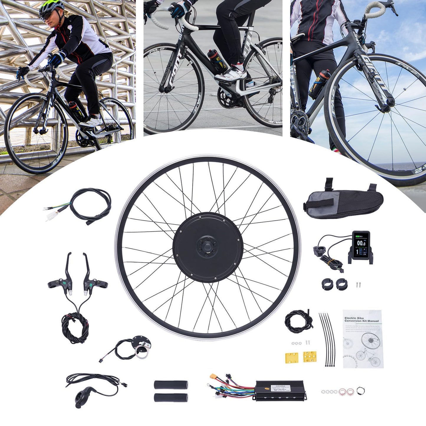 Electric Bike Conversion Kit 48V 1000W 700C Hub Motor Dual Mode Controller LCD Display PAS Adjustable Speed E Bike Conversion System