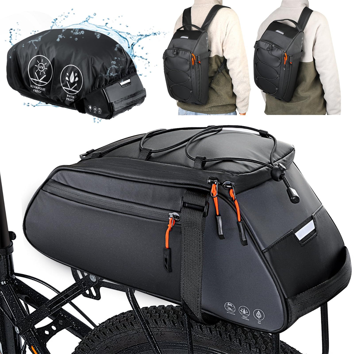 Waterproof Bike Rear Rack Bag 7L Reflective Bicycle Trunk Pannier Storage Saddle Carrier Compact Cycling Outdoor Travel