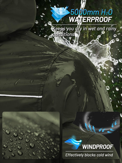 Men’s Waterproof Lightweight Packable Rain Jacket Hooded Windbreaker Cycling Running Outdoor Gear Reflective Shell Coat