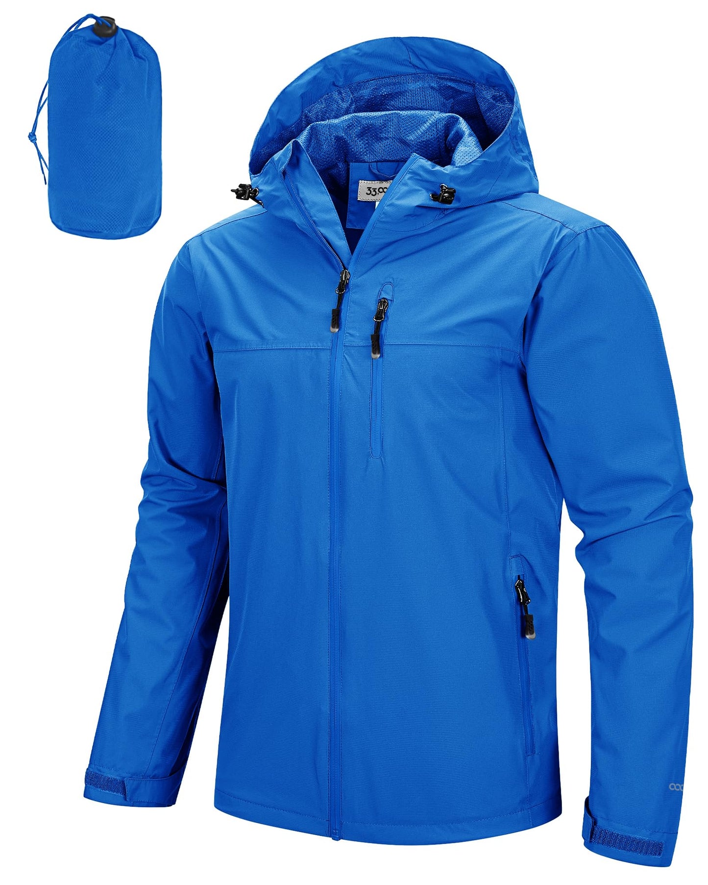 Men’s Waterproof Packable Rain Jacket Hooded Lightweight Windbreaker Cycling Running Outdoor Reflective Shell Jacket