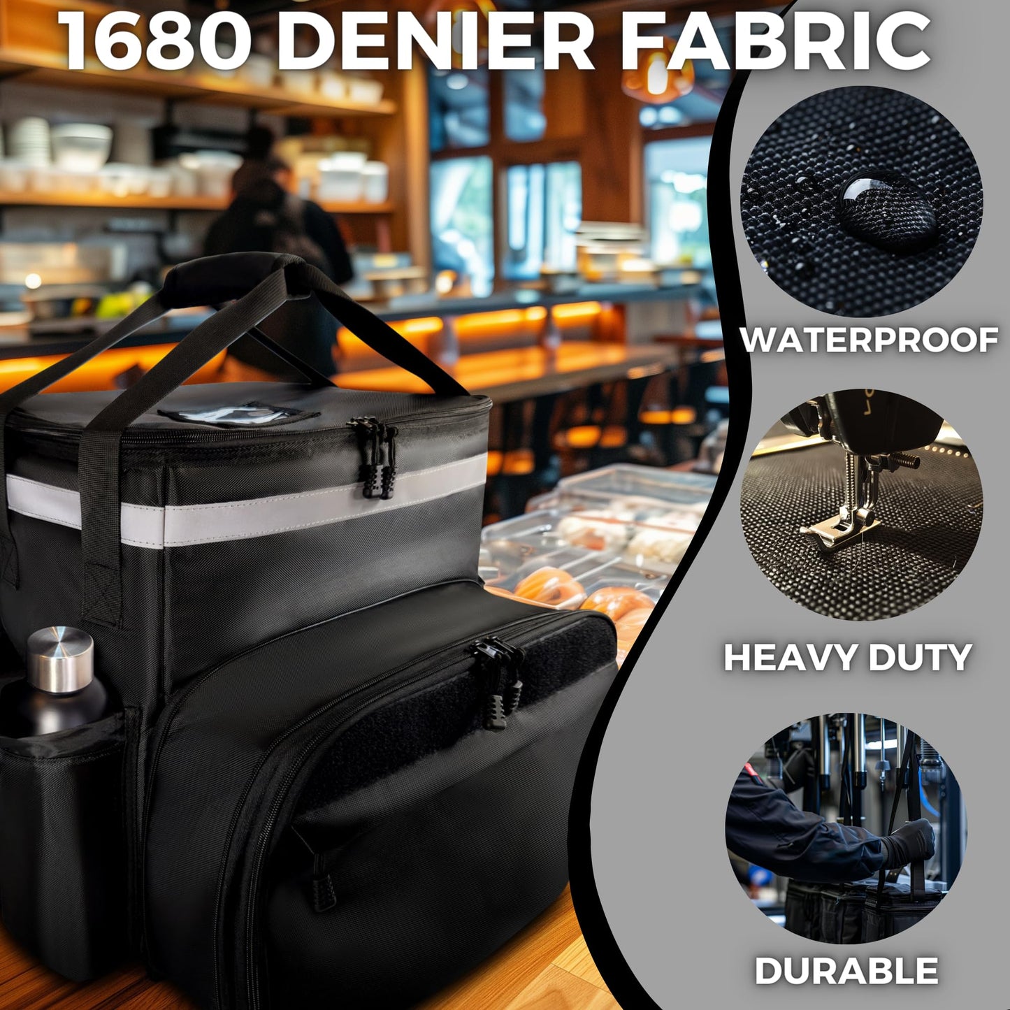 Insulated Expandable Food Delivery Backpack Commercial Grade 1680D Fabric Customizable Branding Velcro Panel Bike Courier Thermal Delivery Bag