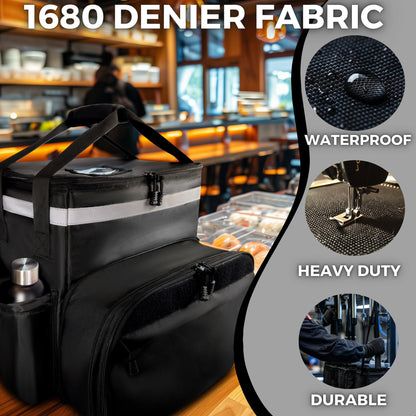 Insulated Expandable Food Delivery Backpack Commercial Grade 1680D Fabric Customizable Branding Velcro Panel Bike Courier Thermal Delivery Bag