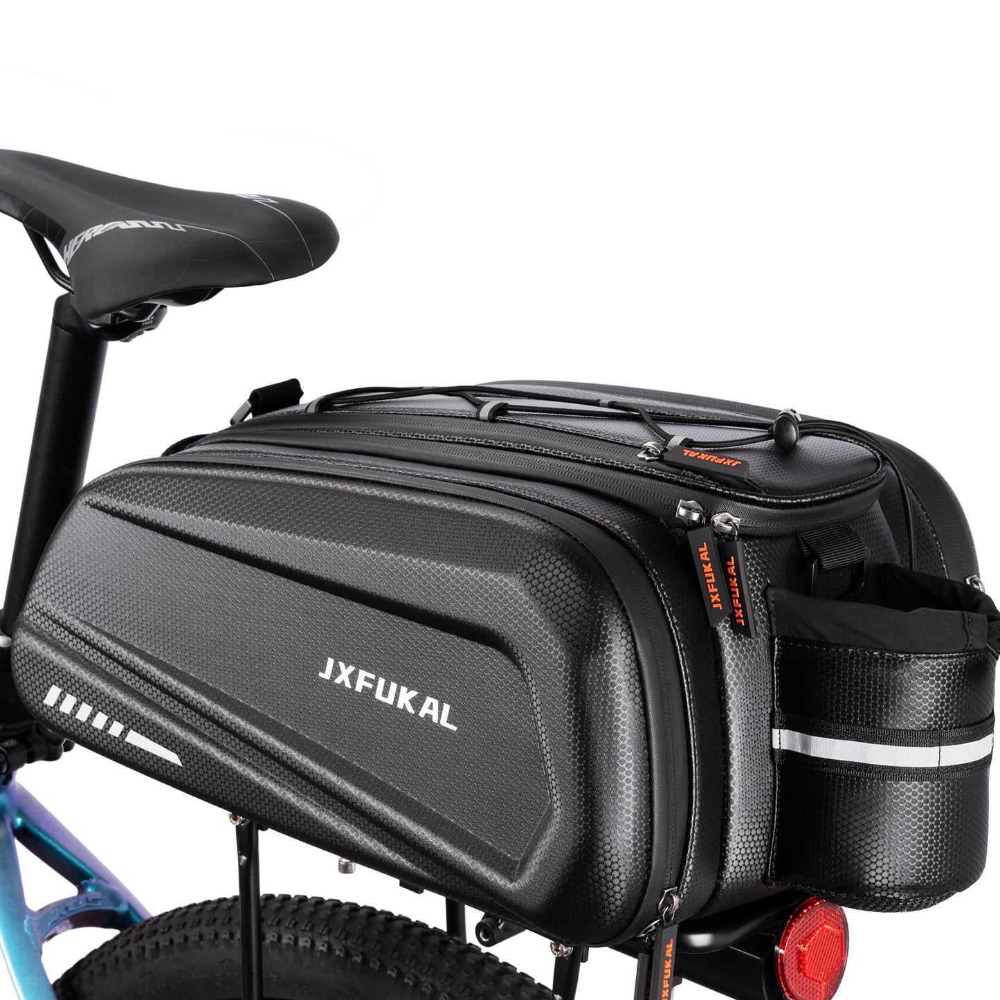 Waterproof Bike Rear Rack Bag Hard Shell Expandable Bicycle Trunk Pannier with Rain Cover Shoulder Strap Reflective Commuter Storage Bag