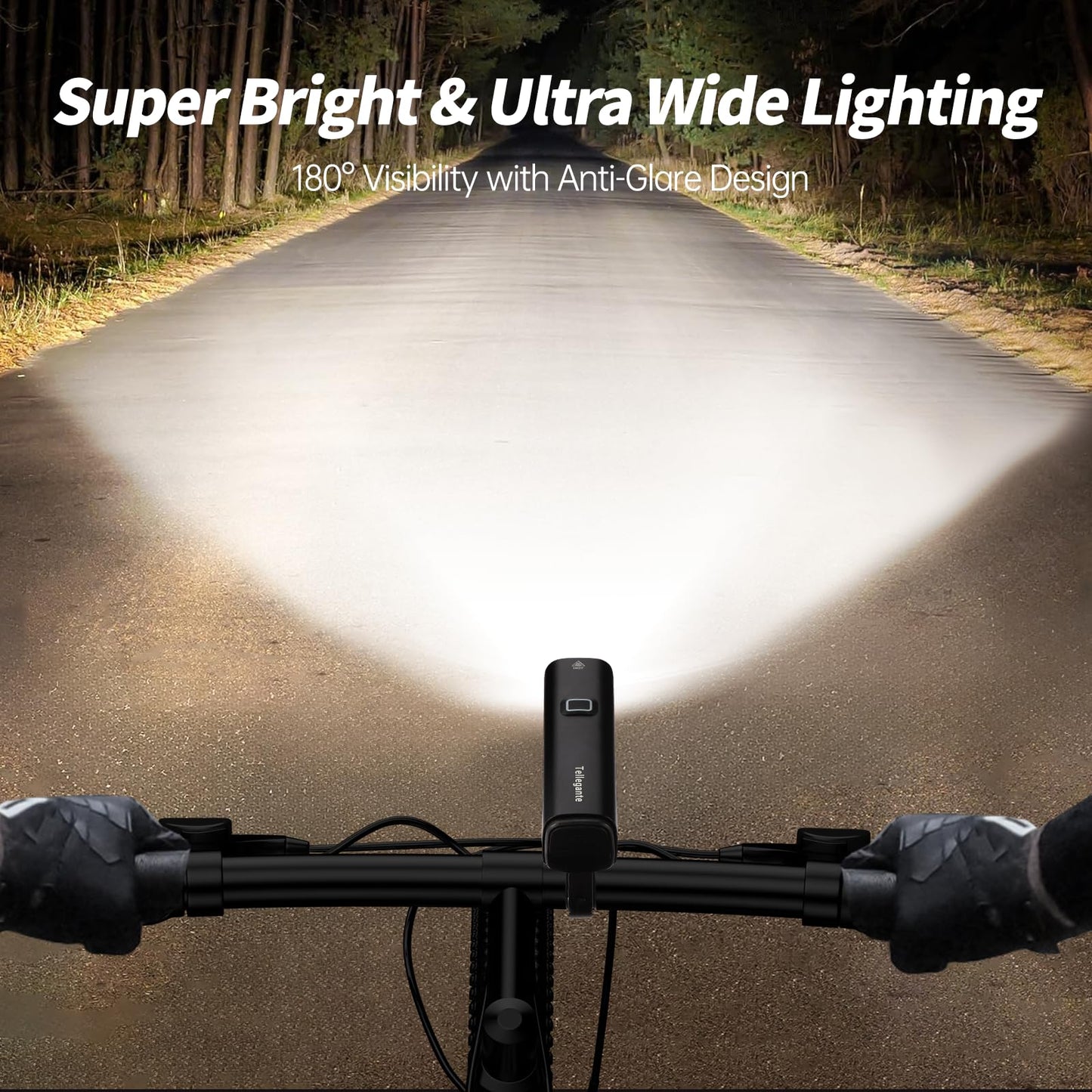 USB Rechargeable Bike Lights Front and Rear Set Dual LED High Low Beam 6000mAh IPX6 Waterproof Aluminum Alloy