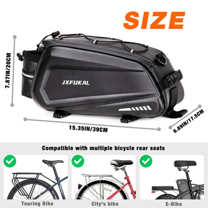 Waterproof Bike Rear Rack Bag Hard Shell Expandable Bicycle Trunk Pannier with Rain Cover Shoulder Strap Reflective Commuter Storage Bag