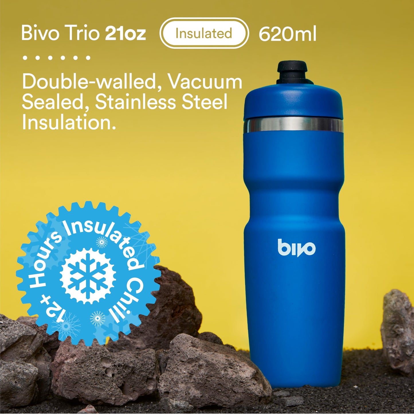 Insulated Stainless Steel Bike Water Bottle 21oz High Flow Nozzle Fits Most Cages Keeps Drinks Cold Long Lasting Dishwasher Safe