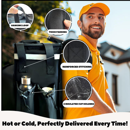 Insulated Expandable Food Delivery Backpack Commercial Grade 1680D Fabric Customizable Branding Velcro Panel Bike Courier Thermal Delivery Bag
