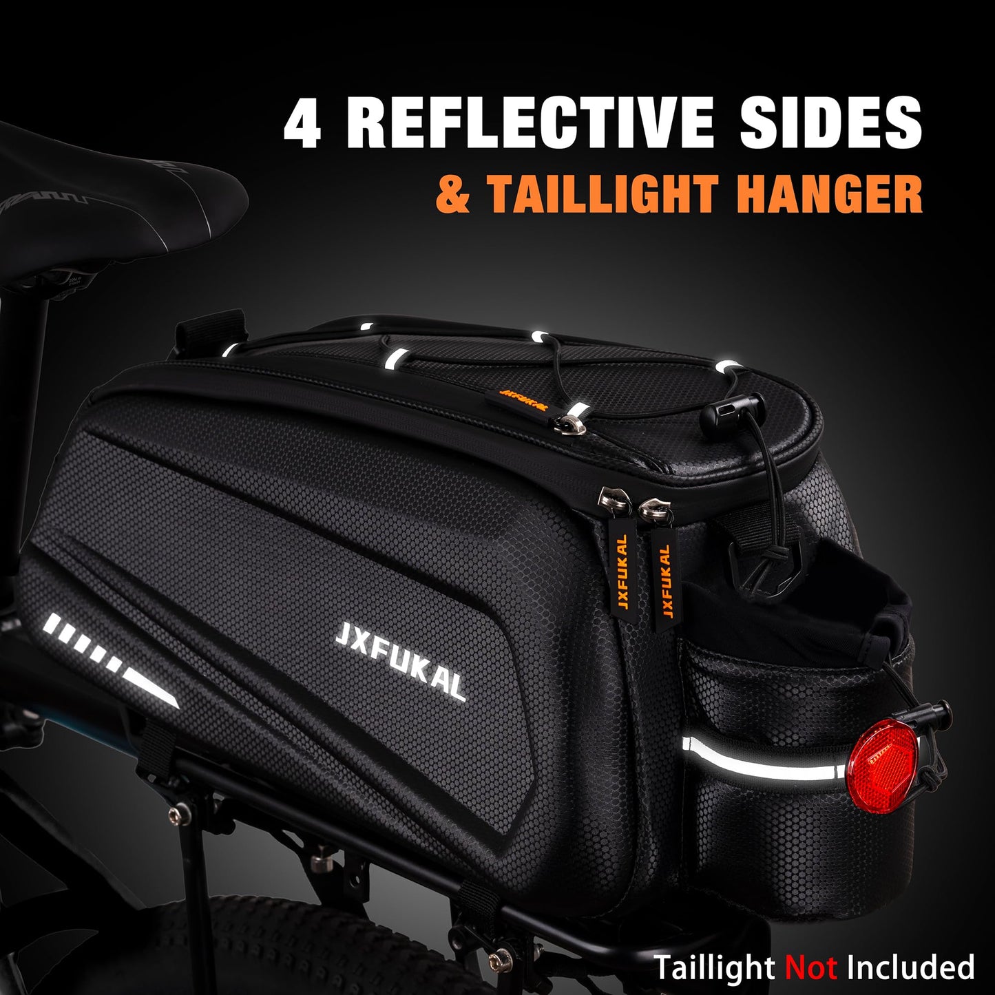 Waterproof Bike Rear Rack Bag Hard Shell Expandable Bicycle Trunk Pannier with Rain Cover Shoulder Strap Reflective Commuter Storage Bag
