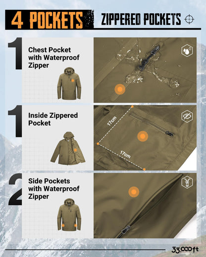 Men’s Waterproof Packable Rain Jacket Hooded Lightweight Windbreaker Cycling Running Outdoor Reflective Shell Jacket