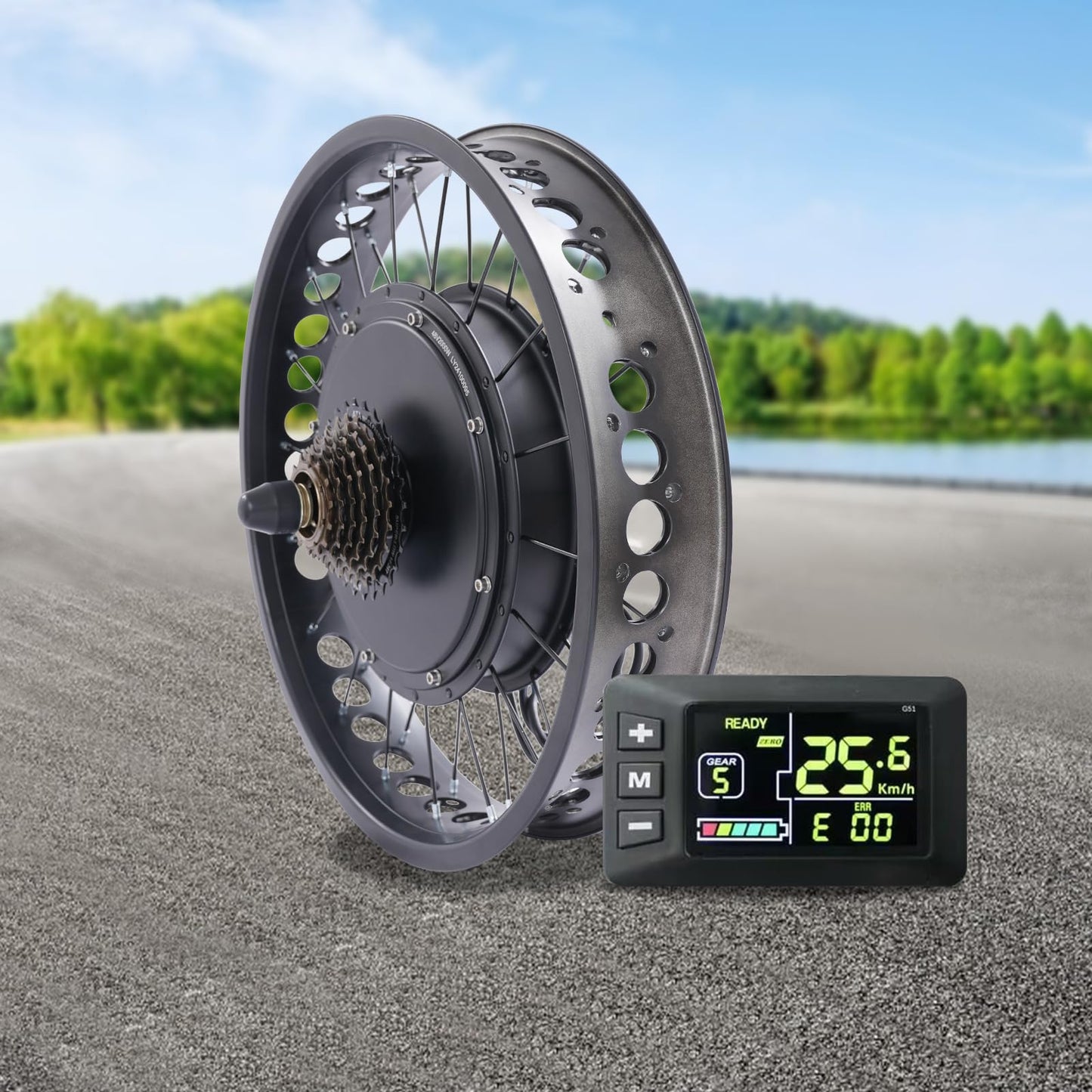 20 Inch 48V 2000W Rear Wheel Electric Bike Conversion Kit Fat Tire Brushless Gearless Hub Motor LCD Display Snow Bike Compatible Kit
