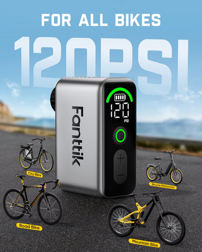 Compact Electric Mini Bike Pump 120PSI Fast Inflate Auto Stop Presta Schrader Valve Lightweight Portable Tire Inflator Road MTB E Bike