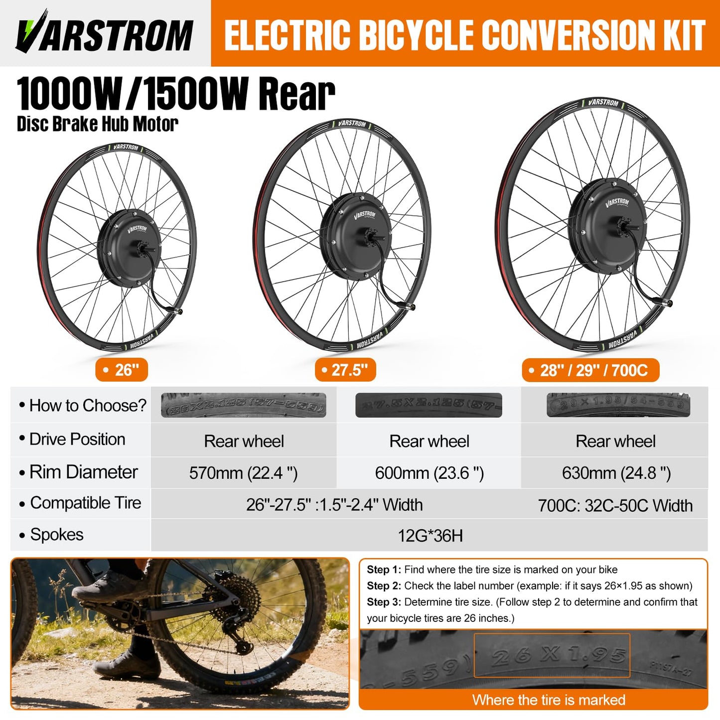 Electric Bike Conversion Kit 48V 1000W 1500W Hub Motor Front Rear Wheel 26–29 Inch Display Optional E Bike Kit