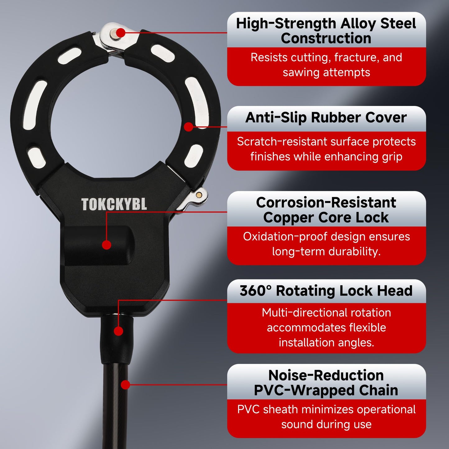 Heavy Duty Anti Theft Chain Lock 8mm Weatherproof Security Lock with Keys Scooter Bike Motorcycle Portable Security Lock