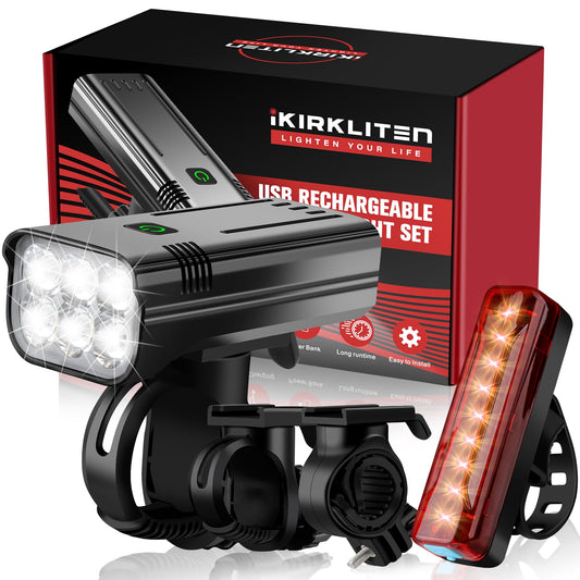 High Lumens USB Rechargeable Bike Lights Front and Rear Set 10000mAh IPX5 6 LED