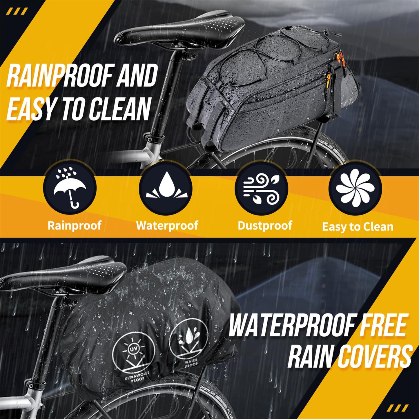 Waterproof Bike Rear Rack Bag 7L Reflective Bicycle Trunk Pannier Storage Saddle Carrier Compact Cycling Outdoor Travel
