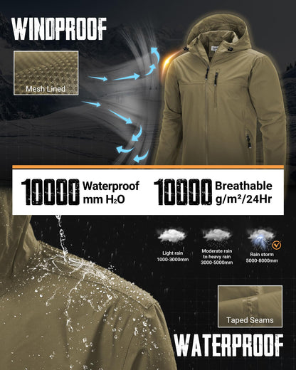 Men’s Waterproof Packable Rain Jacket Hooded Lightweight Windbreaker Cycling Running Outdoor Reflective Shell Jacket