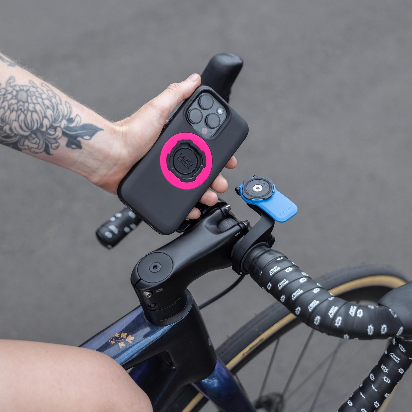 Out Front Bike Phone Mount Handlebar Compatible iPhone Galaxy Pixel Secure Lock Cycling Smartphone Holder