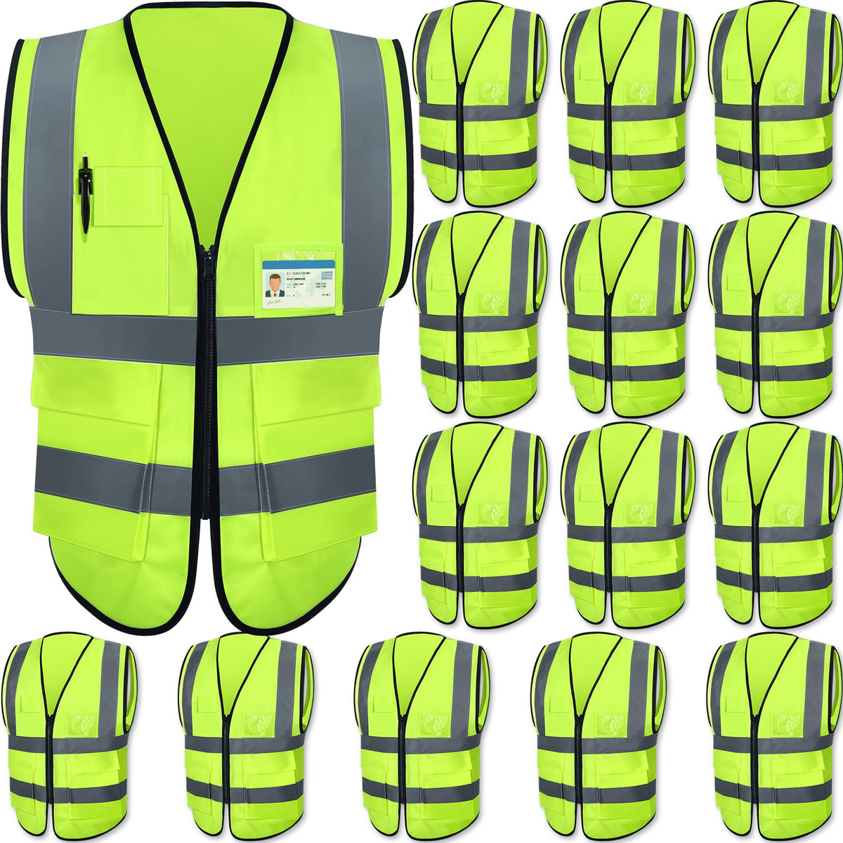 High Visibility Reflective Safety Vest Bulk Pack Pockets Zipper Work