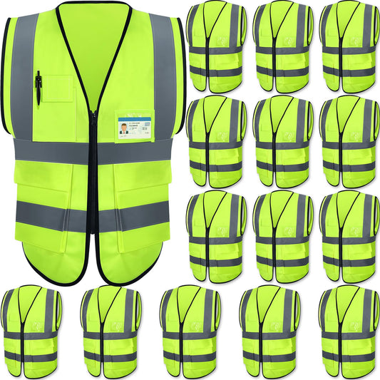High Visibility Reflective Safety Vest Bulk Pack Pockets Zipper Work