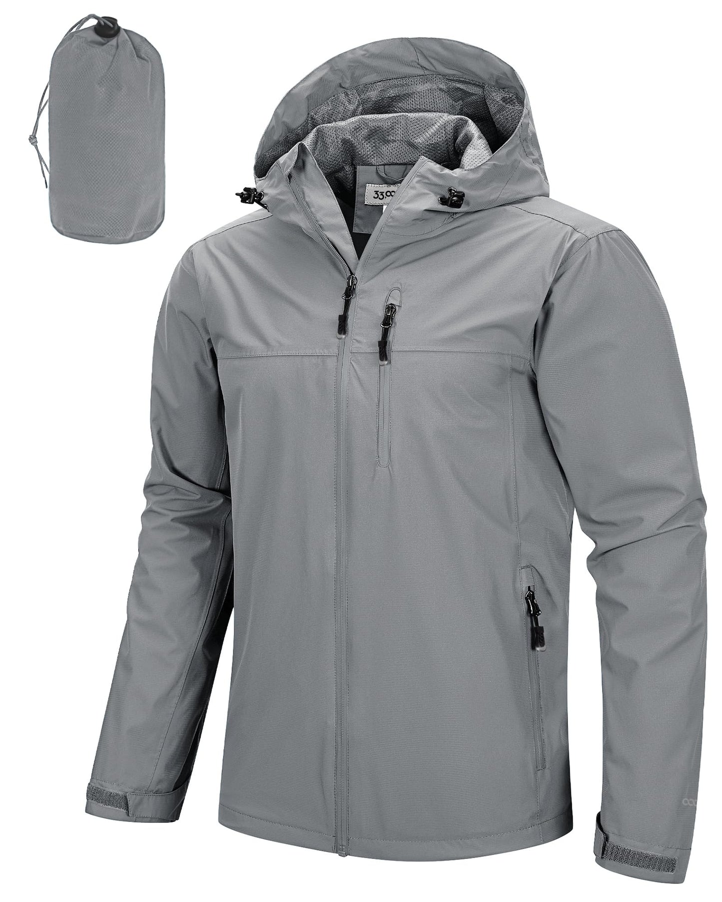 Men’s Waterproof Packable Rain Jacket Hooded Lightweight Windbreaker Cycling Running Outdoor Reflective Shell Jacket