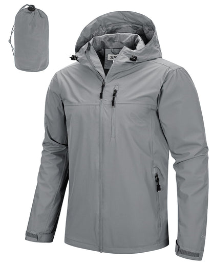 Men’s Waterproof Packable Rain Jacket Hooded Lightweight Windbreaker Cycling Running Outdoor Reflective Shell Jacket
