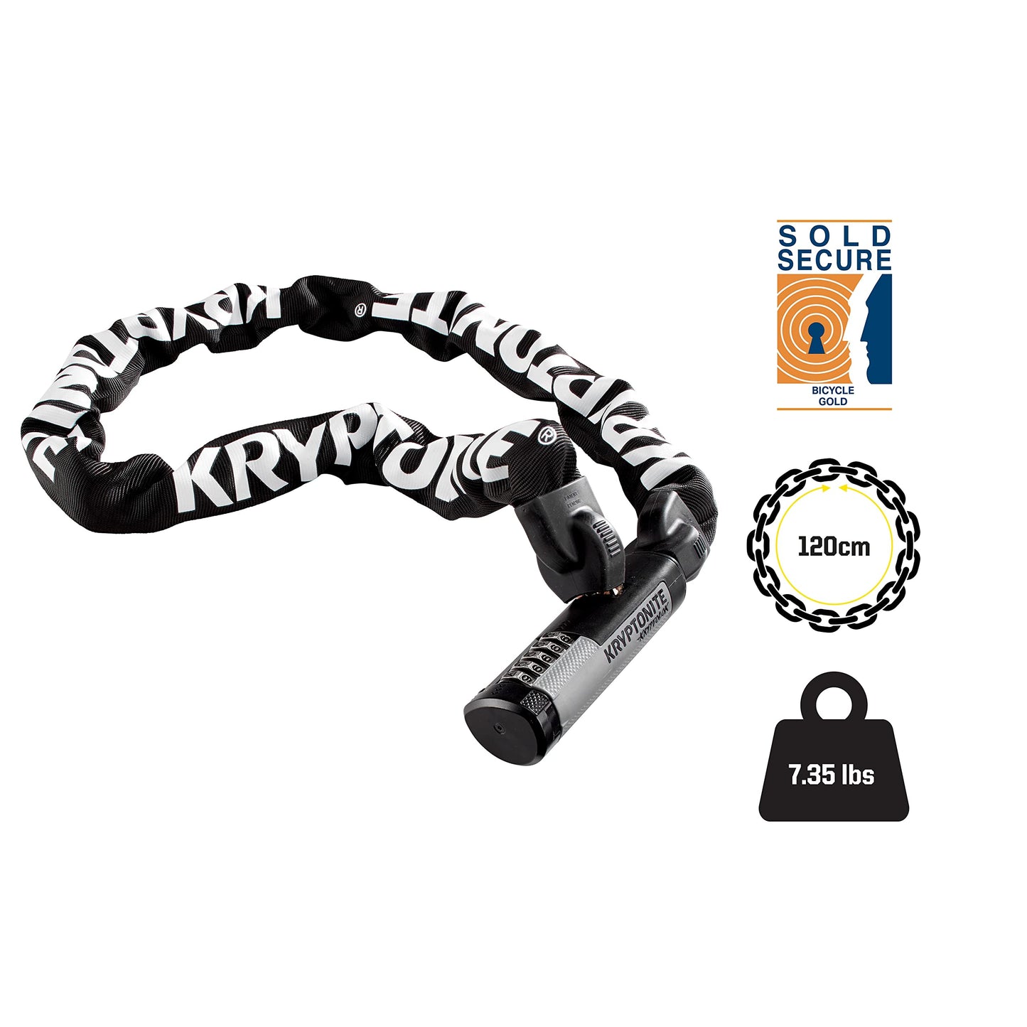 Kryptonite Kryptolok 912 9.5mm Combo Chain Bicycle Lock, Black