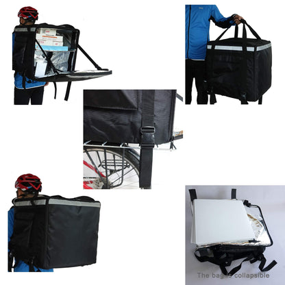 Insulated Pizza Delivery Bag with Cup Holder Thermal Food Delivery Bag 16x16x16 Inch Side Loading Waterproof Scooter Bike Carrier Box