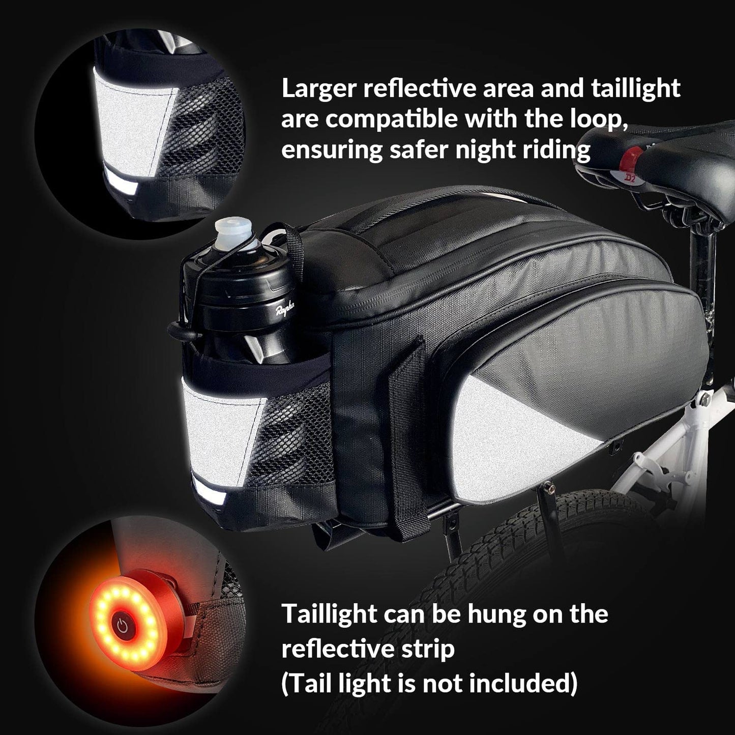 Waterproof Bike Rear Rack Bag 12L Reflective Pannier Saddle Trunk Storage with Bottle Holder Shoulder Strap Commuter MTB E Bike