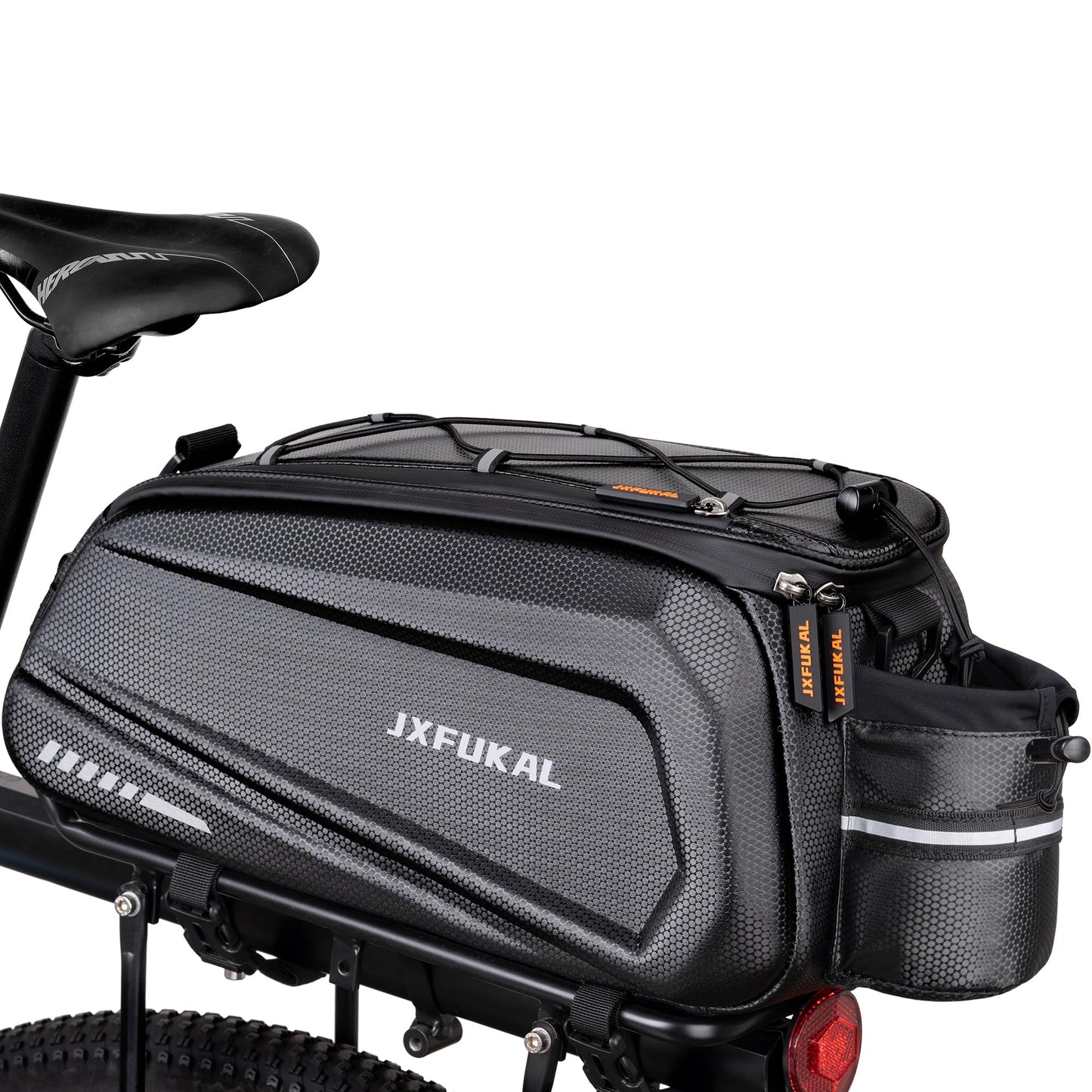 Waterproof Bike Rear Rack Bag Hard Shell Expandable Bicycle Trunk Pannier with Rain Cover Shoulder Strap Reflective Commuter Storage Bag