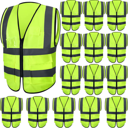 High Visibility Reflective Safety Vest Bulk Pack Pockets Zipper Work