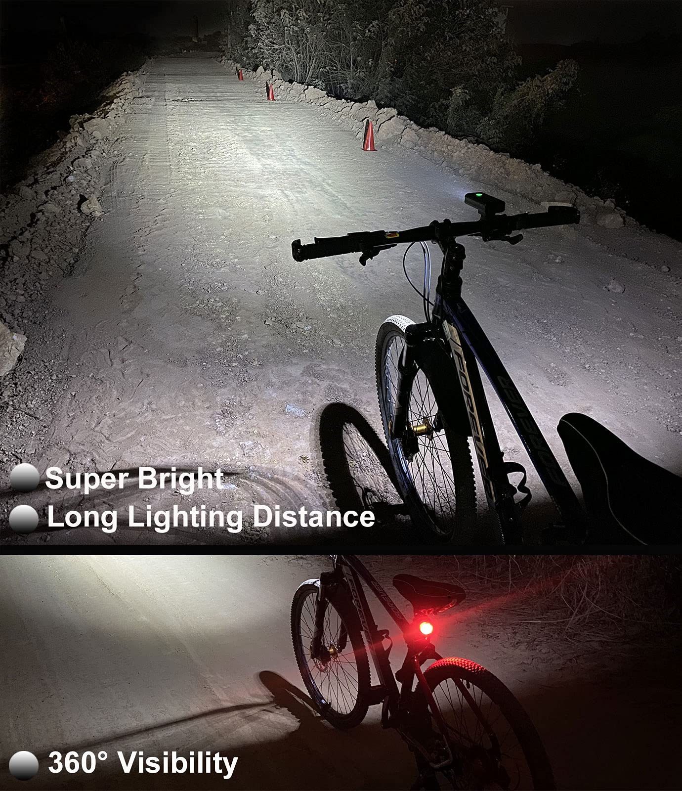 USB Rechargeable Bike Lights Front and Rear Set 6400mAh 1200LM Super Bright LED Night Riding Road MTB Compact