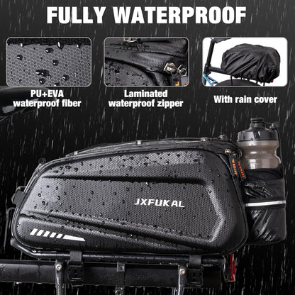 Waterproof Bike Rear Rack Bag Hard Shell Expandable Bicycle Trunk Pannier with Rain Cover Shoulder Strap Reflective Commuter Storage Bag